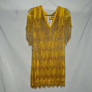 ASOS Gold and Yellow Fringe Mini Dress